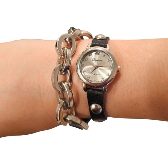 Geneva Platinum No. 9646 Black Leather Wrap Around Watch - Picture 10 of 14